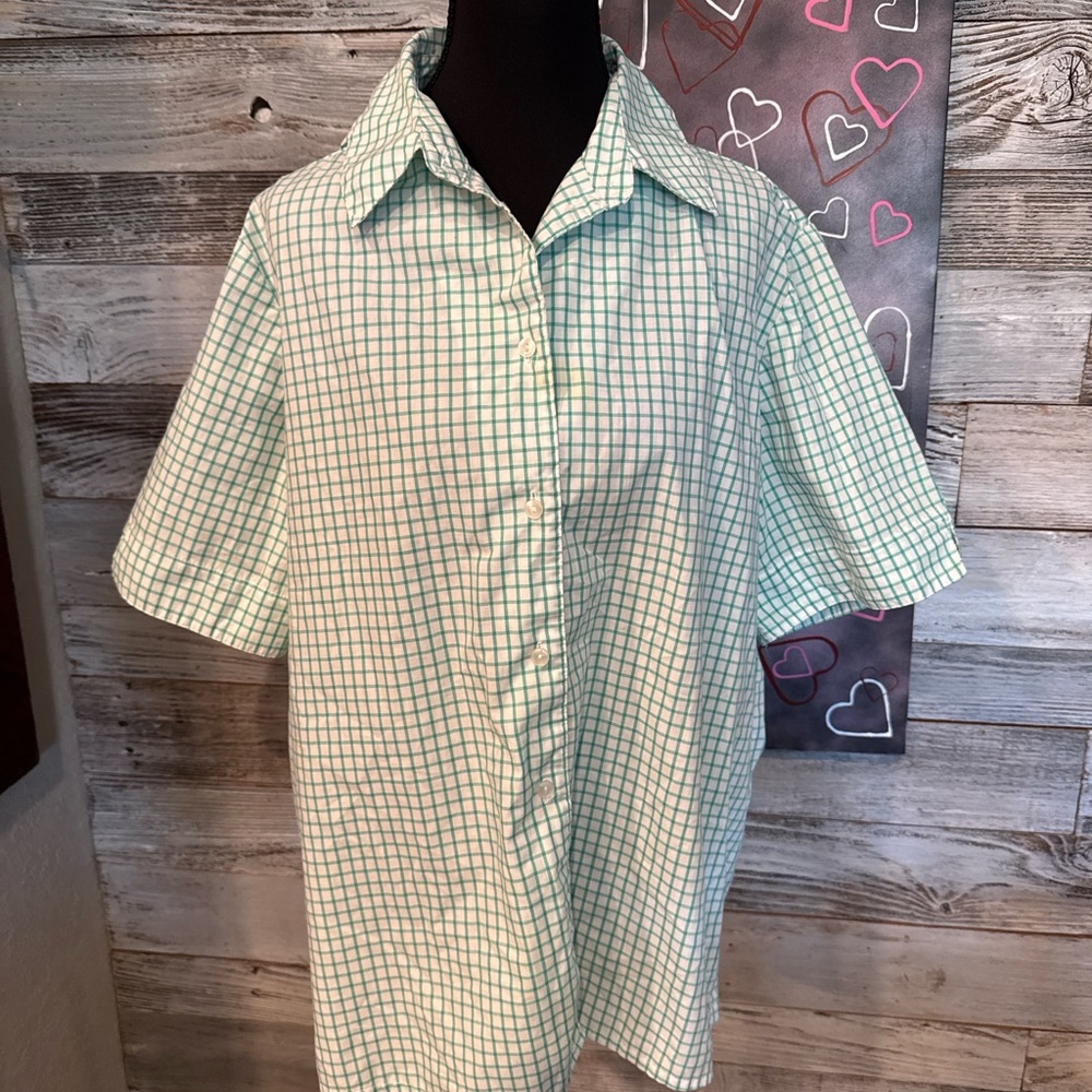 Allison Daley Light Green Plaid Shirt